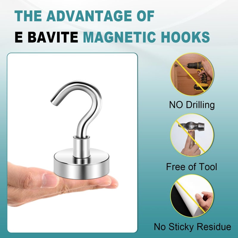E BAVITE Heavy Duty Magnetic Hooks,50 LBS Strong Neodymium Magnet Hook for Home, Kitchen, Workplace, Office and Garage, 20mm(0.78inch) in Diameter - Pack of 8 - Image 2